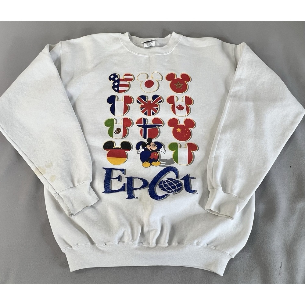 Vintage Epcot Center World Flags Sweatshirt Size S Mickey Mouse Disney Designs